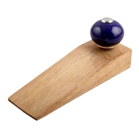 Navy Blue Round Ceramic Wooden Door Stopper